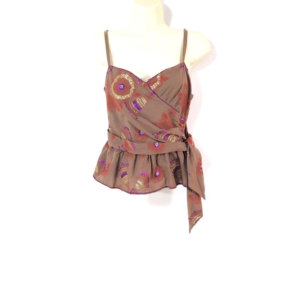 Women's Chelsea & Violet Cami Top Sz L Boho Embroidered Sequin Peplum Top - Picture 6 of 12